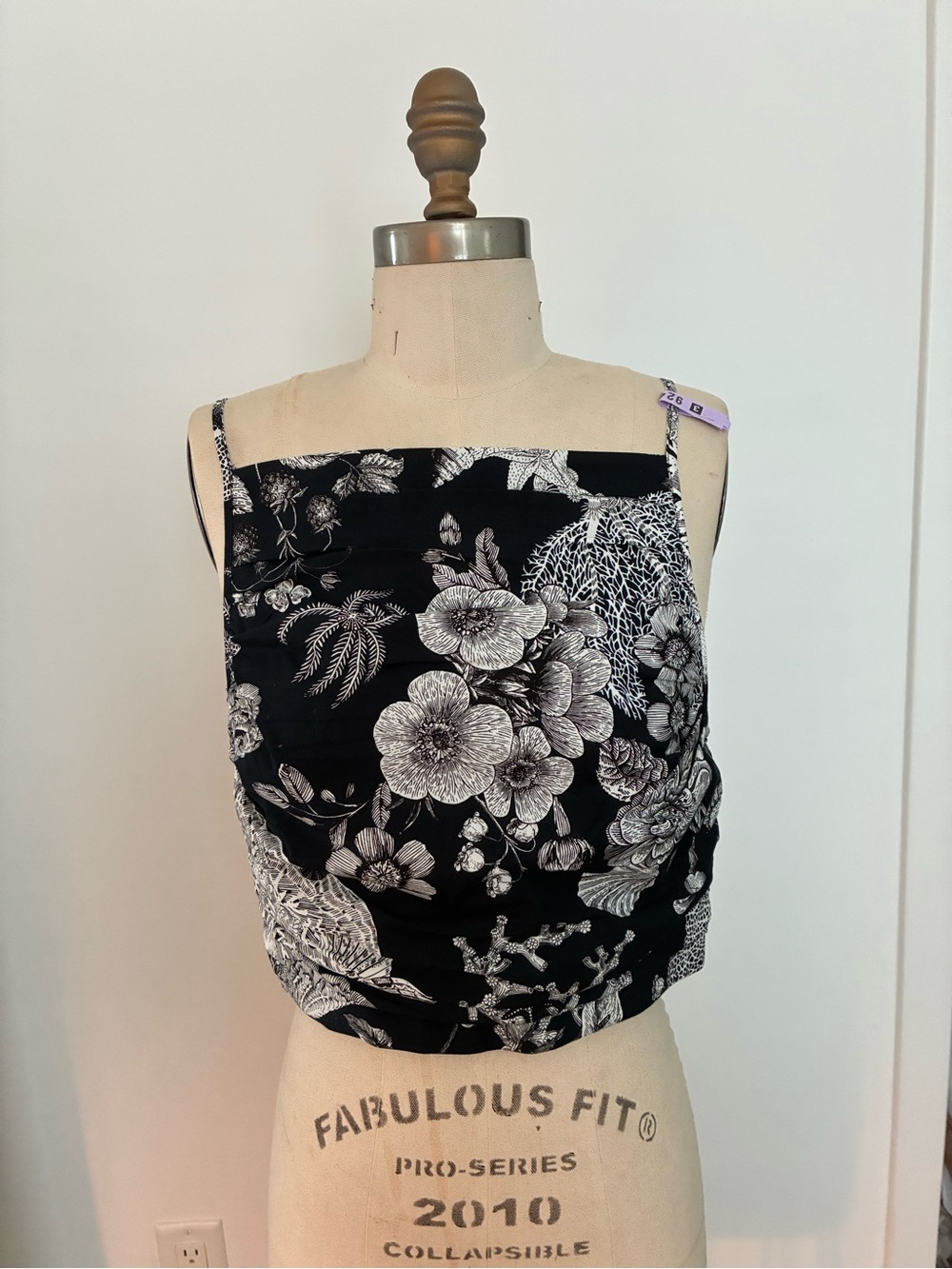 Lela Rose Navy & White Floral Crop Top